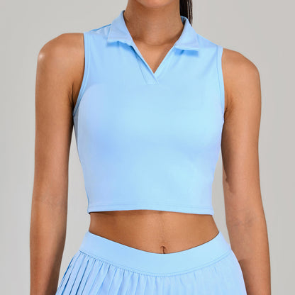 Running Breathable Sleeveless Yoga Vest Lapel Tennis Workout Clothes Top